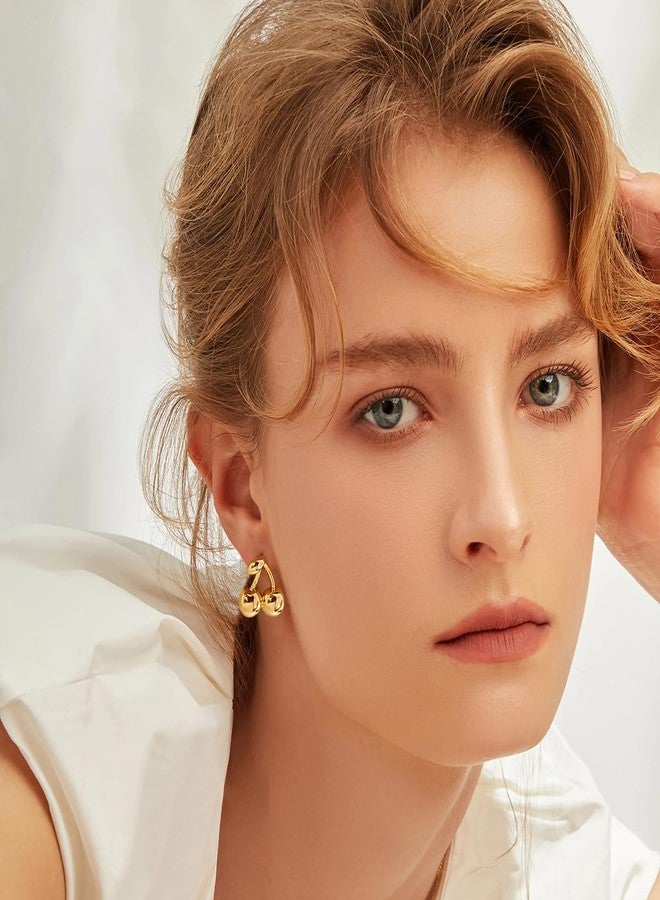 FAUTHENTICUTE Gold Cherry Stud Earrings For Women 14K Gold Plated Flat Back Earrings Cute Fruit Statement Earrings For Everyday - Image 3